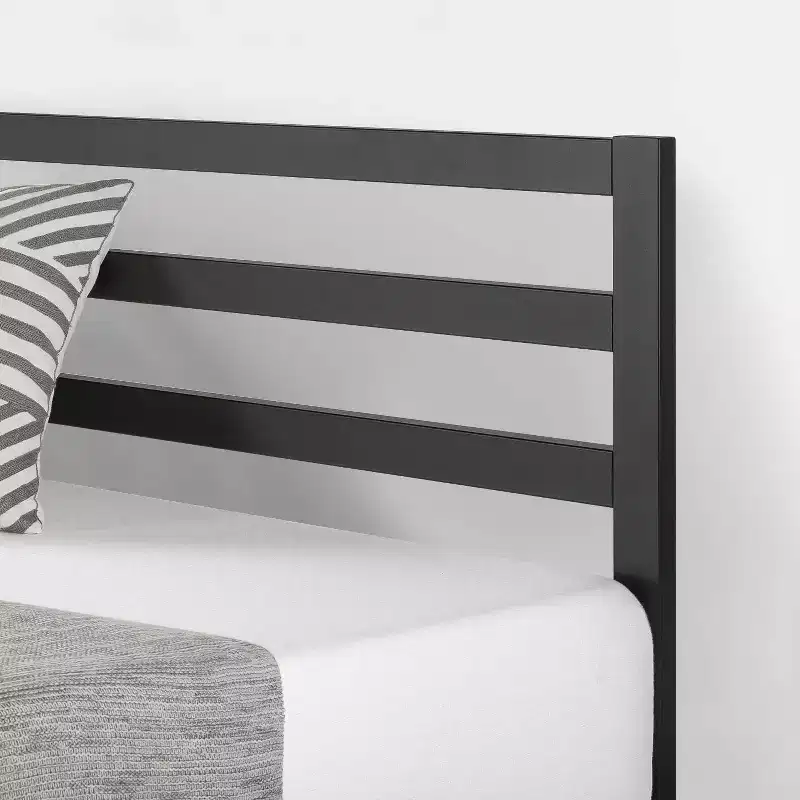 14 Modernista Classic Metal Platform Bed with Headboard Black - Mellow
