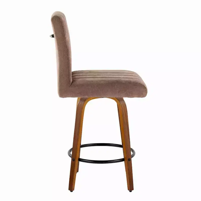 LumiSource Set of 2 Hank Counter Height Barstools Walnut Wood/Brown Fabric