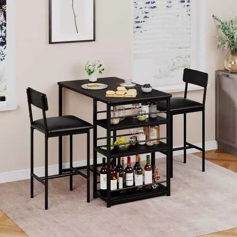 Bar Table and Chairs Set for Small Space with Wood Construction, Space-Saving Design, Durable Build, for Apartments and Kitchens