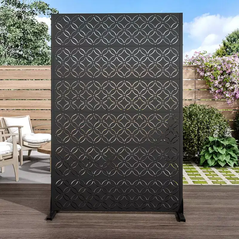 MAYEERTY Copper Coin Type Galvanized Steel Screen Outdoor and Indoor Privacy Screen for Balcony 6 Piece Set Black