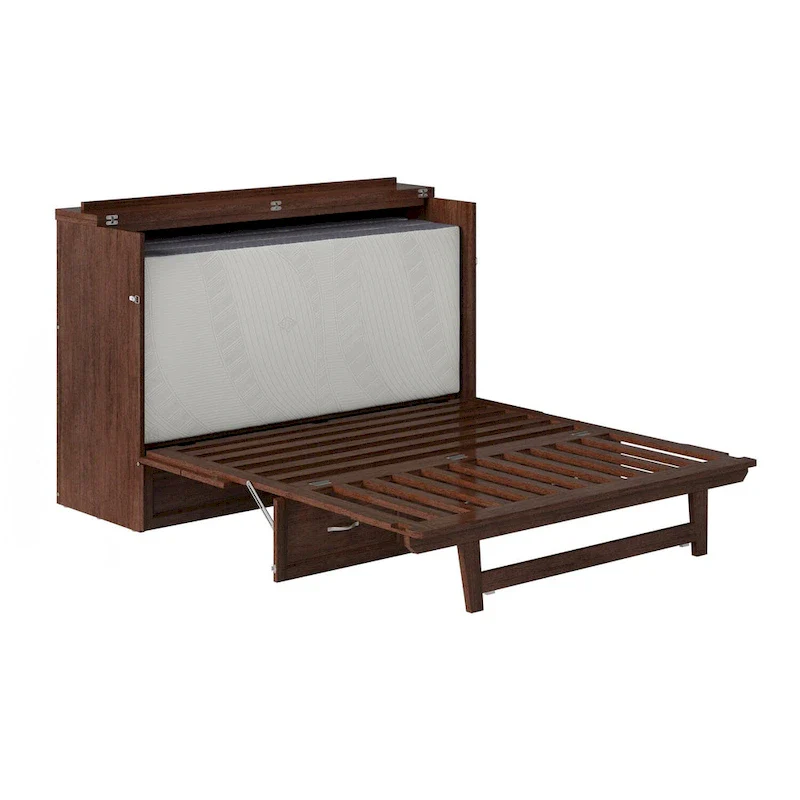 Queen Murphy Bed Chest with Mattress in Burnt Amber