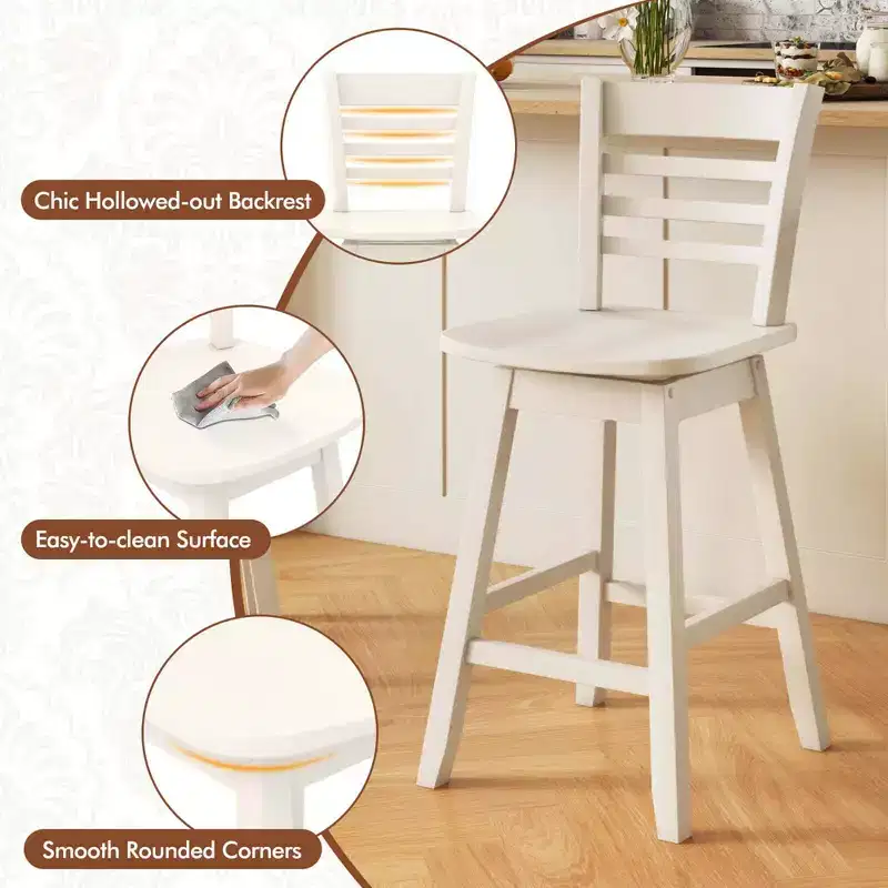 Costway 2 PCS 24.5 Counter Height Bar Chairs Swivel Bar Stools with Hollow Backrest Brown/White