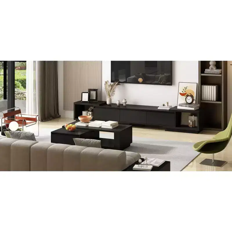 Famapy Extendable TV Console Table Modern TV Cabinet with Drawers