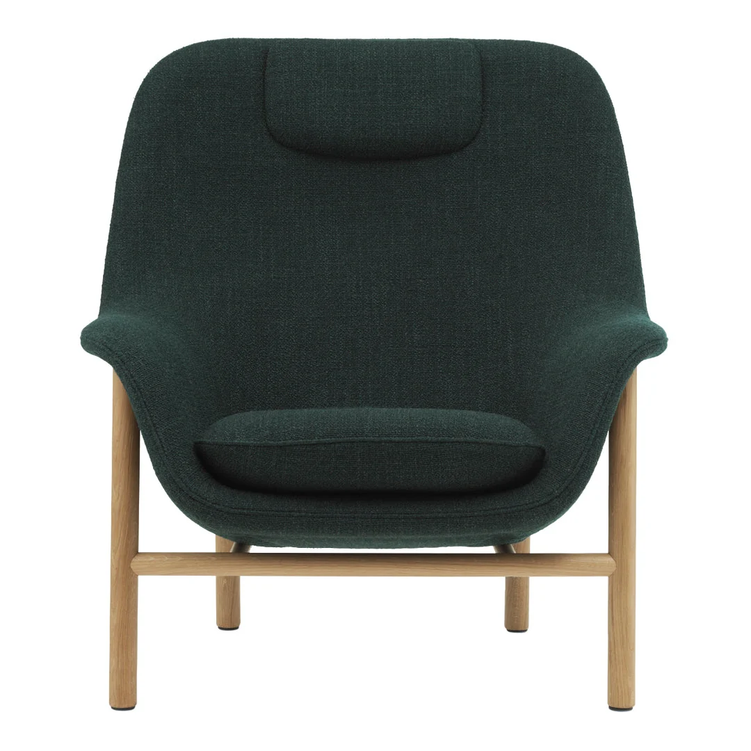 Contemporary Upholstered High-Back Lounge Chair with Draped Organic Outline & Oak Legs for Living Room
