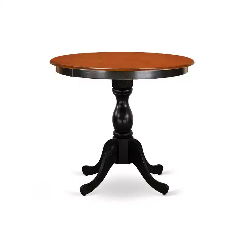 Modern 3Piece Dining Set - Round Wood Table & 2 Mid Century Chairs - Black Finish