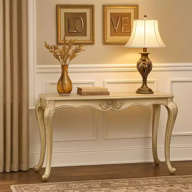 52-Inch Wooden Sofa Table with Carved Legs and Champagne Finish