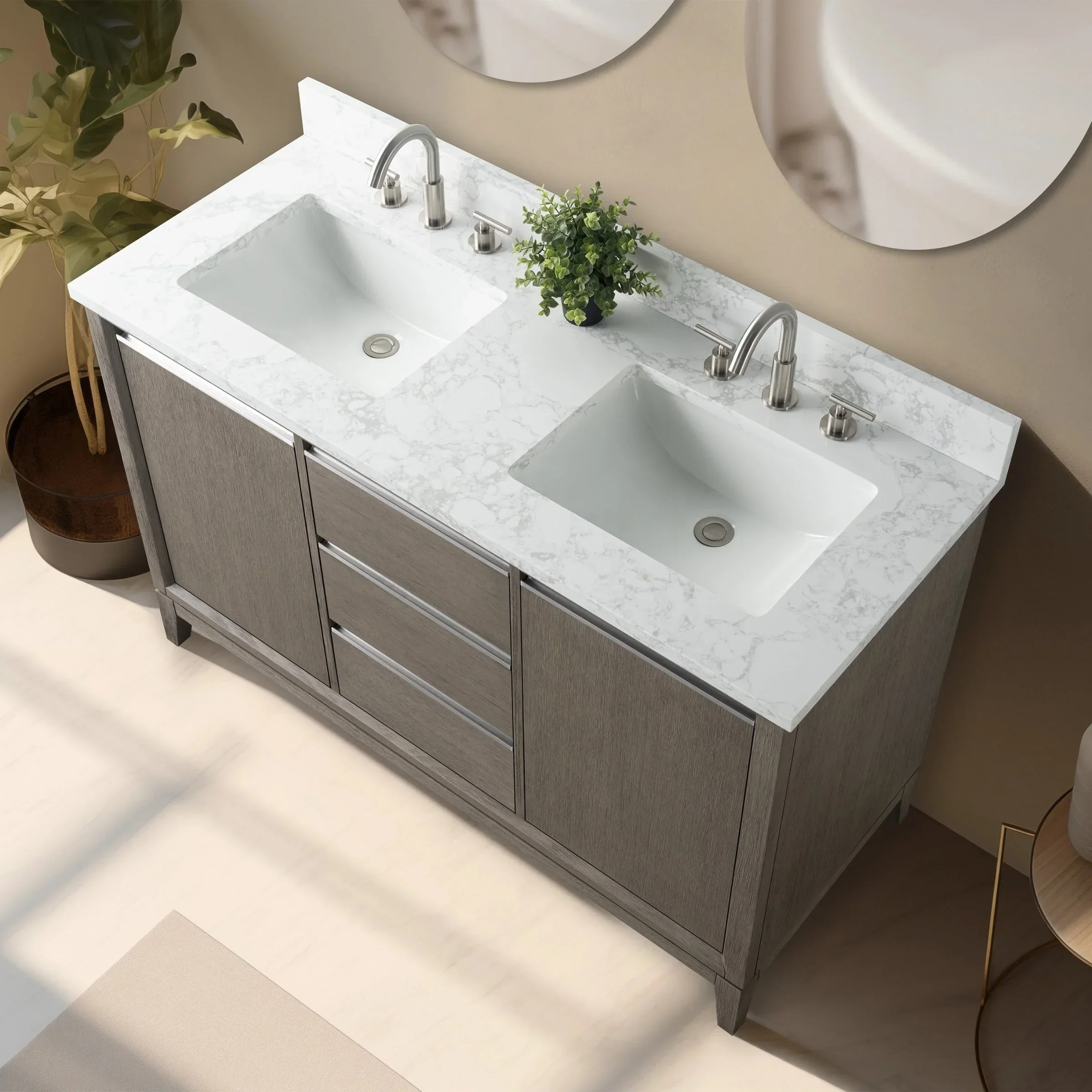 Vanity Art Bathroom Vanity with Ceramic Sink and Engineered Marble Top