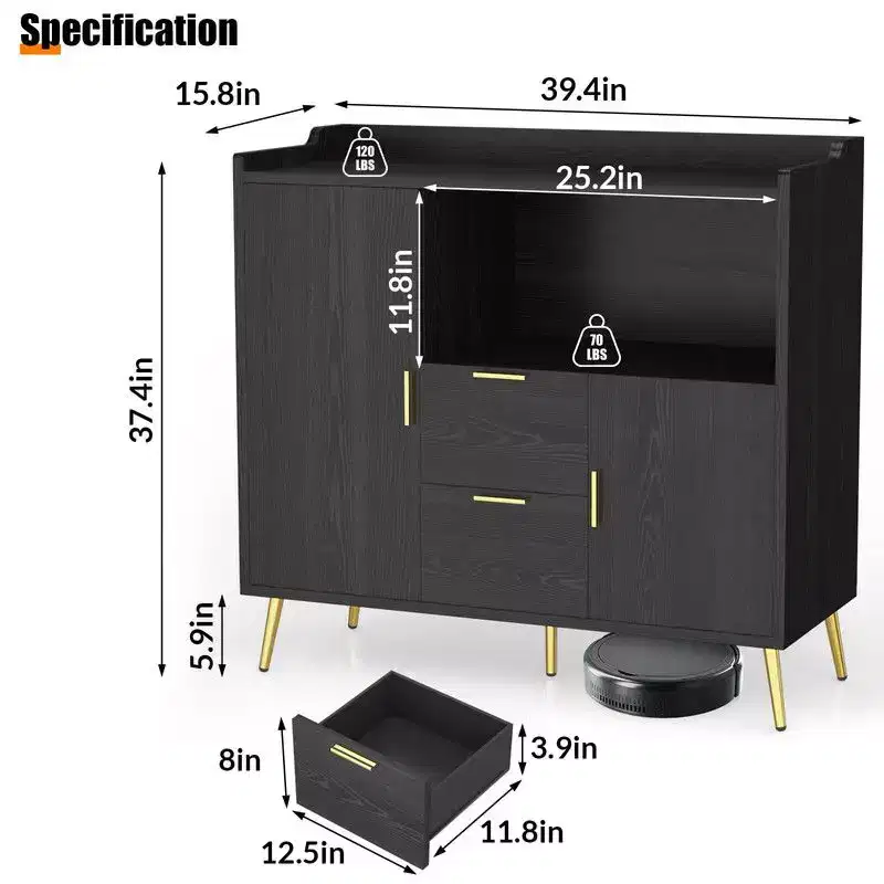 Buffet Cabinet with Drawersof 2 set), 40 Sideboard Buffet Storage Cabinet with Shelves and Doors