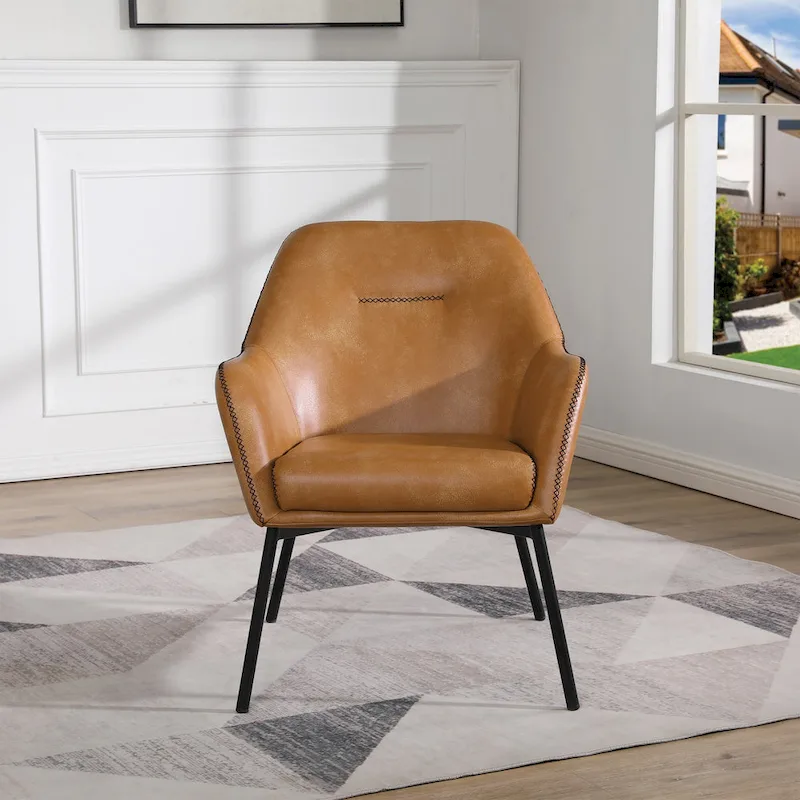 Brooks Accent Chair in Faux Leather with Stitch and Black Legs