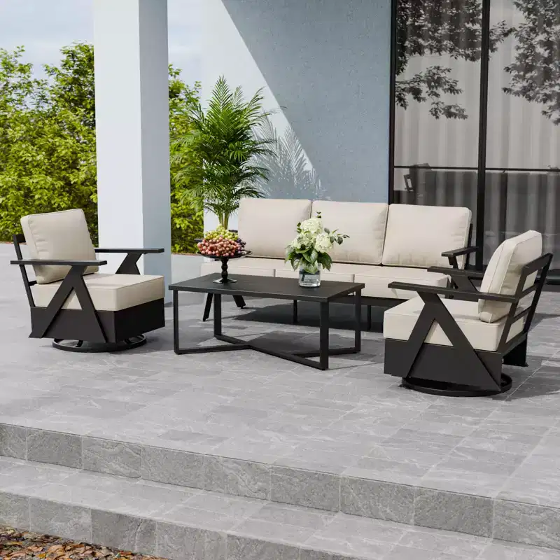 EAGLE PEAK Urban Slate 4 Piece Modern Outdoor Patio Furniture Set, Couch, Swivel Rocking Chairs, and Coffee Table
