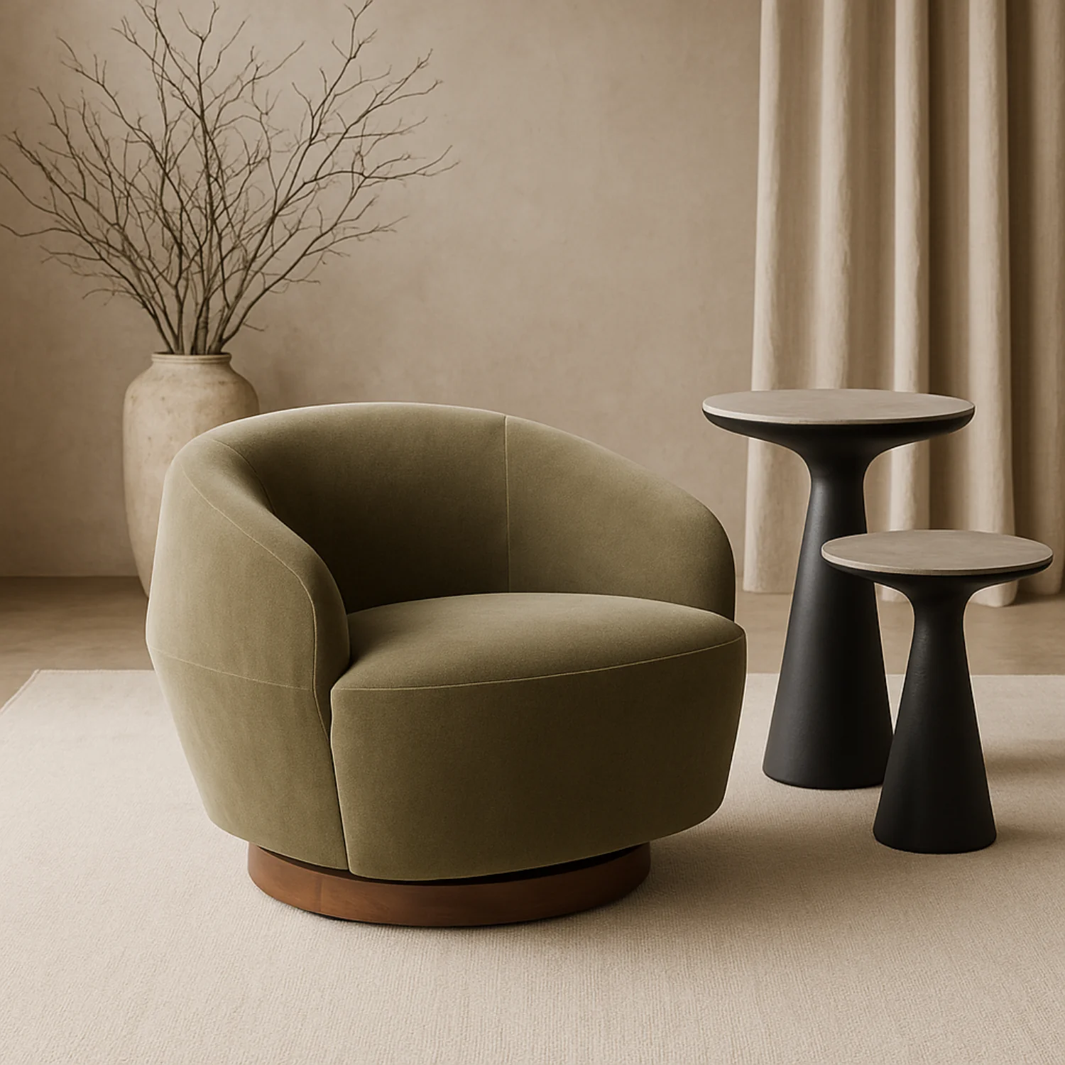 Modern Velvet Lounge Chair with Sculptural, Upholstered - Living Room | Matte Finish