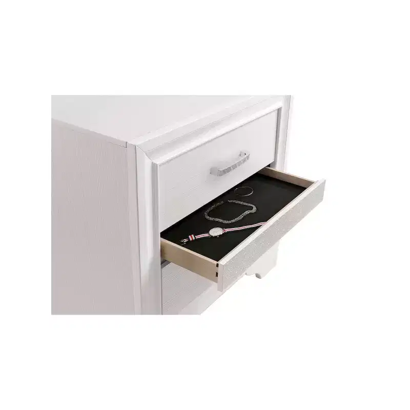 Black / White 2-Drawer Nightstand with Rhinestone Pulls, for 1
