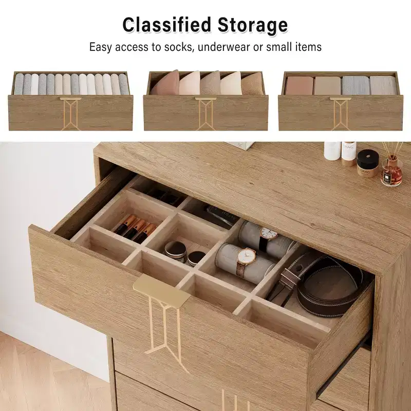 5 Drawers Dresser, Modern Wooden Tall Dresser with Deep Drawers, Chest of Drawers for Bedroom, Living Room, Hallway, Entryway