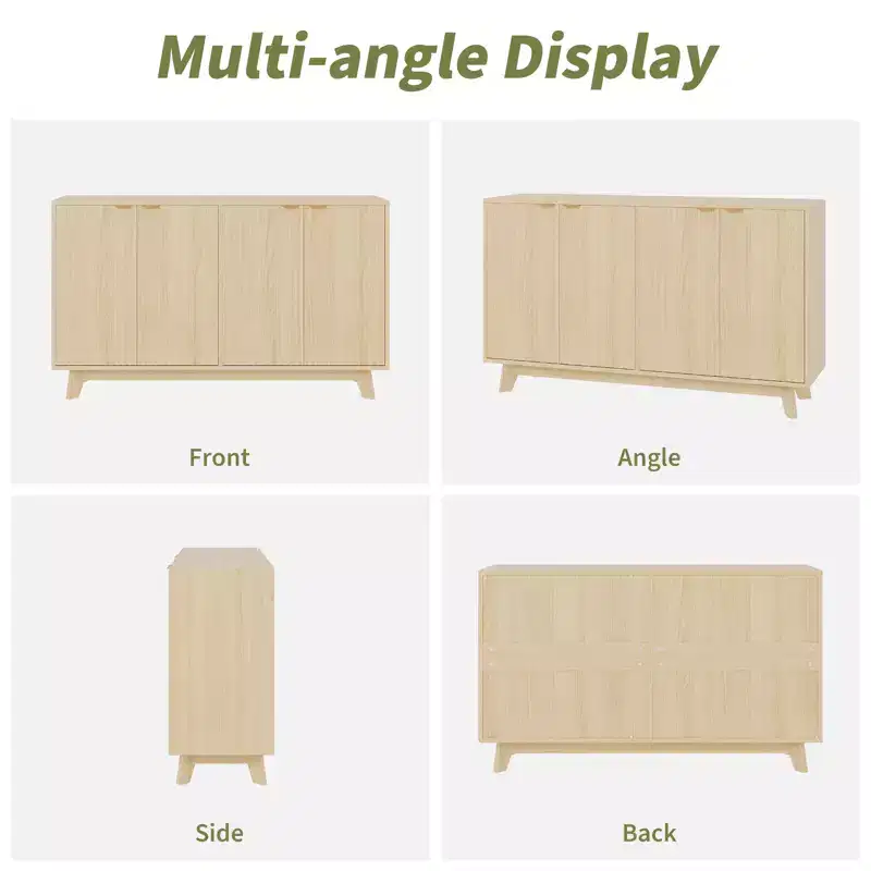 COZONY Modern Fluted Accent Credenza with Doors & Adjustable Shelves, 55.1 Wood Buffet Cabinet for Living Room, Dining Room, Entryway Storage