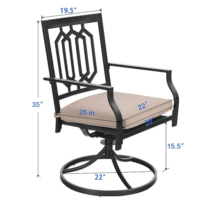MAISON ARTS 5 Piece Metal Patio Dining Set, 4 Swivel Armrest Chairs with Cushion and 37.8 Round Table with 1.57 Umbrella Hole
