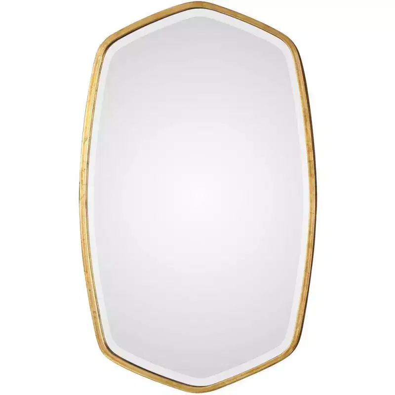 Oval Vanity Accent Wall Mirror Modern Beveled Gold Leaf Iron Frame 22 1/4 Wide