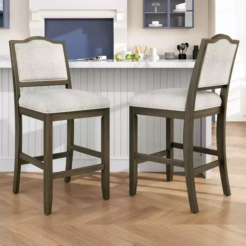 TUYOHW Counter Height Bar Stools Set of 2,Upholstered Bar Chair with Rubber Wood Frame & Footrest,Dining Chair for Kitchen Islands,Home Bars