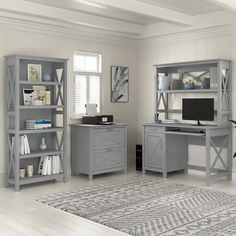 Key West 48W Small Computer Desk with Hutch by Bush Furniture