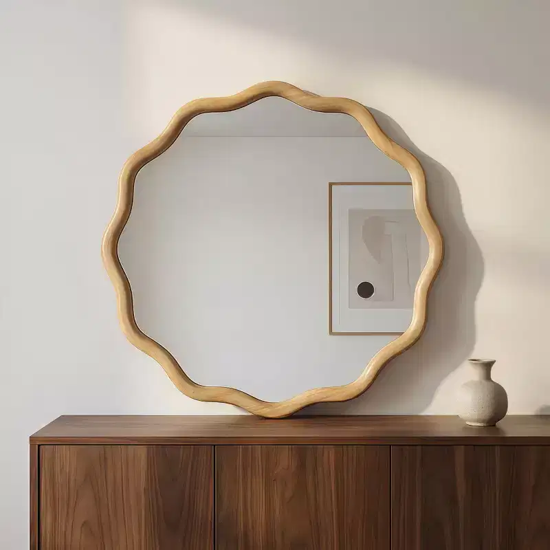 GDFStudio Arlena 24 Inch Wavy Solid Wood Frame Decorative Decorative Mirror