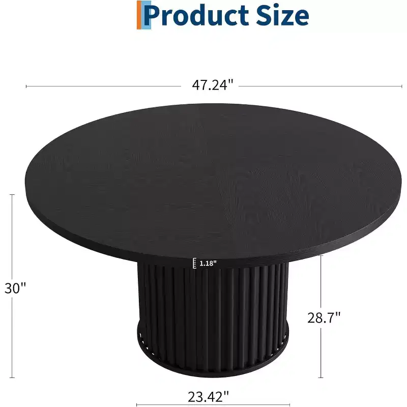 CuisinSmart 47 Inch Round Dining Table for 4-6, Black Mid Century Modern Dinner Tables for Dining Room, Living Room, Lunch