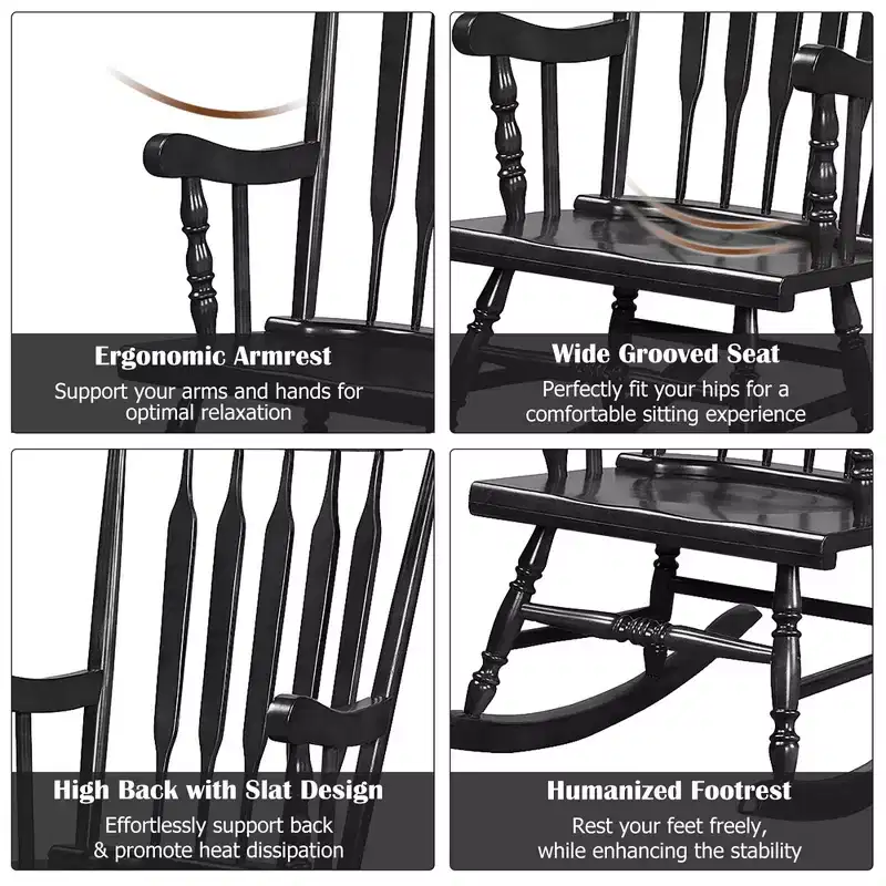 Costway Set of 2 Wood Rocking Chair Glossy Finish White\ Coffe