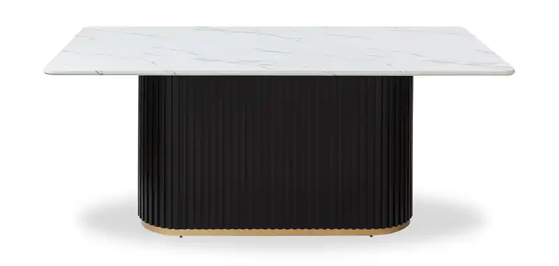 Capri Dining Table with Marble-Look Top & Gold Accent, Pedestal Base, 72W - Black/White