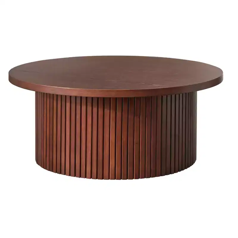 Lifestorey Kendrick 13" Low Profile Fluted Round Coffee Table Walnut