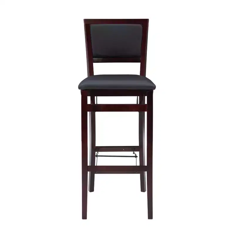 30" Keira Padded Back Faux Leather Folding Bar Stool Espresso Brown - Linon: Rubberwood Frame, Polyurethane Foam