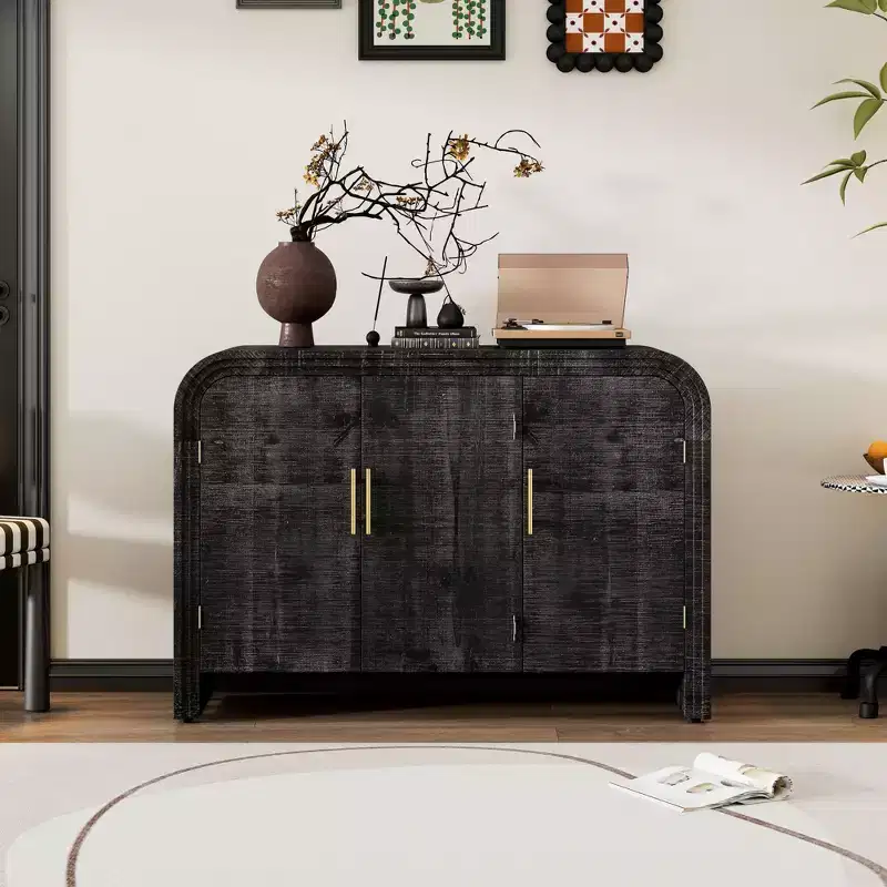 Okak Minimalist Sideboard Cabinet, Bufft Cabinet with 4 Doors and 4 Shelves, Storage Cabinet for Living Room, Dining Room, Kitchen