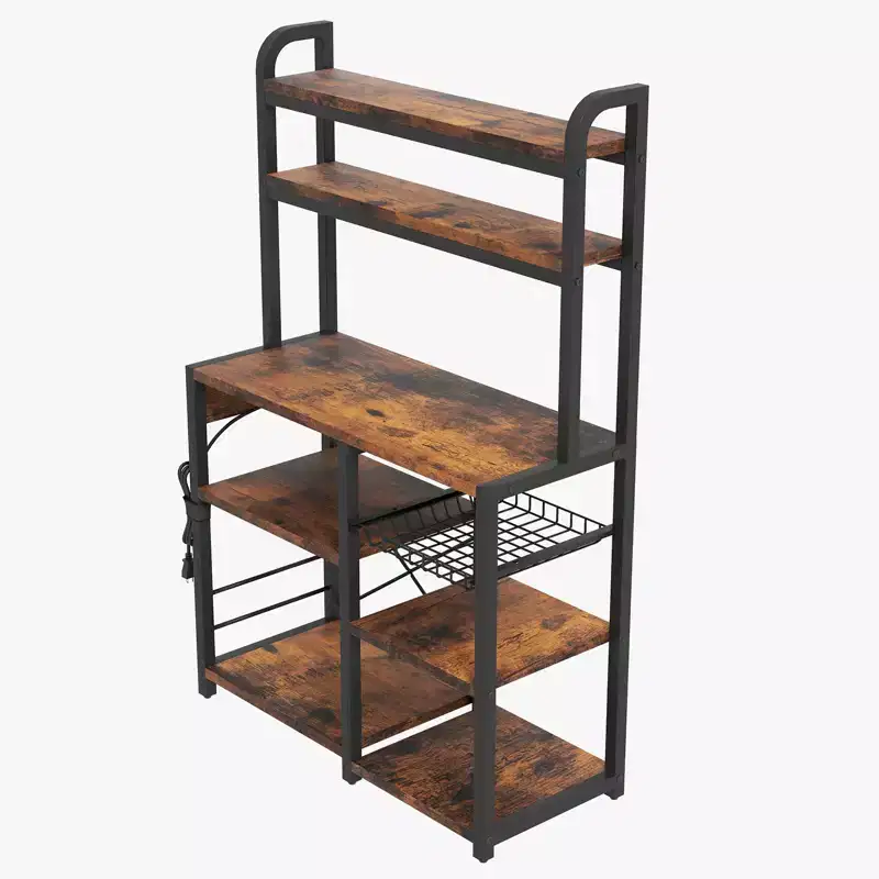 COZONY 5-Tier Bakers Rack w/ Wire Basket, Microwave Stand w/ Power Outlets & Open Kitchen Shelving