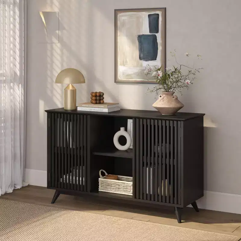 Plank+Beam Mid Century Modern Solid Wood Sideboard with 2 Doors, 49 TV Stand for Living Room