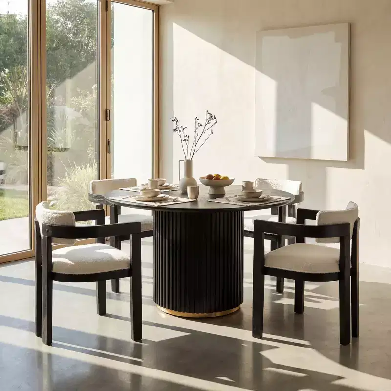 Christopher Knight Home Shankar Modern 5 Piece Round Dining Table Set with Rubberwood Upholstered Chairs
