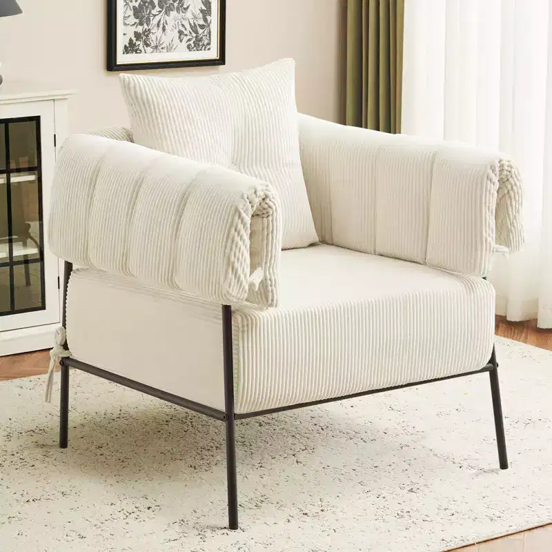 Furniliving Chair And A Half, Comfy Sofa Chair with Pillow Lounge Reading Chair with Metal Frame Upholstered Soft Cushion, Corduroy