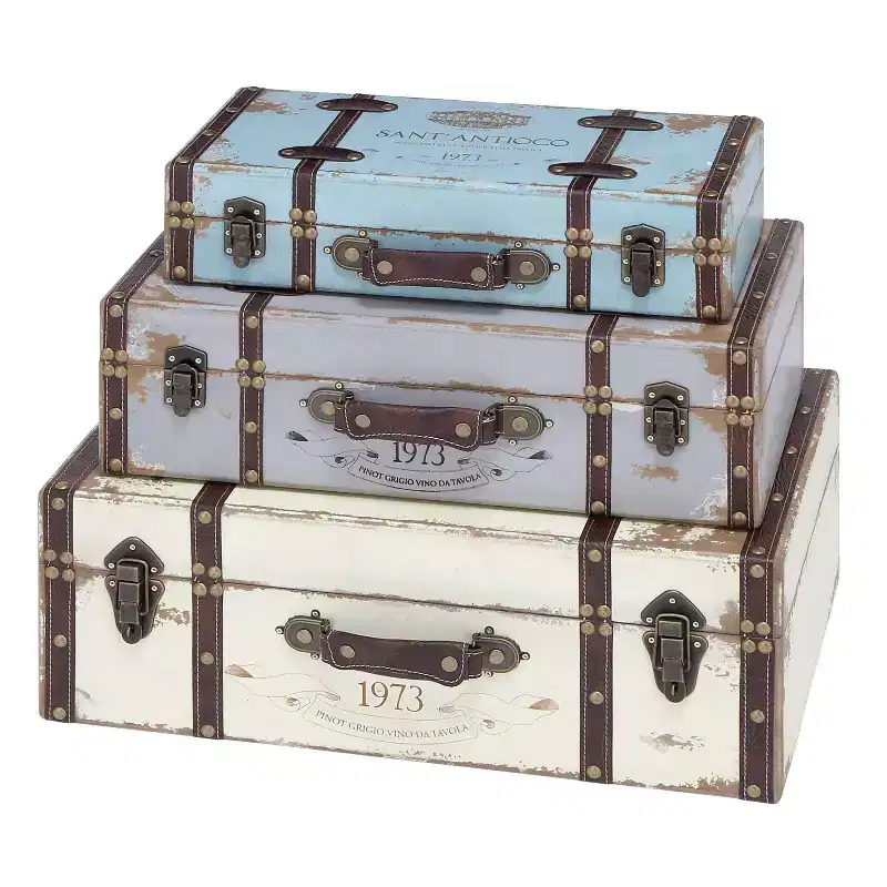 Set of 3 Farmhouse Distressed Wood Rectangular Trunks Natural - Olivia & May: Polyurethane Finish, No Assembly Required