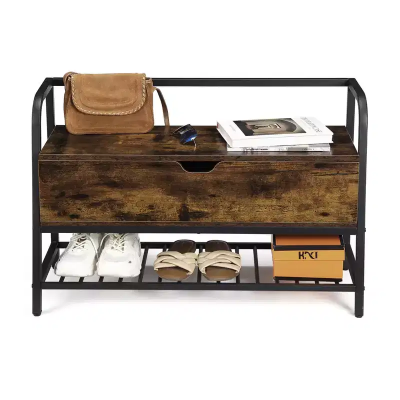 Entryway Bench, 33 Retro Wooden Shoe Bench with Storage Box, Shoe Organizer Rack for Entryway, Bedroom, Hallway, Supports 240 lb