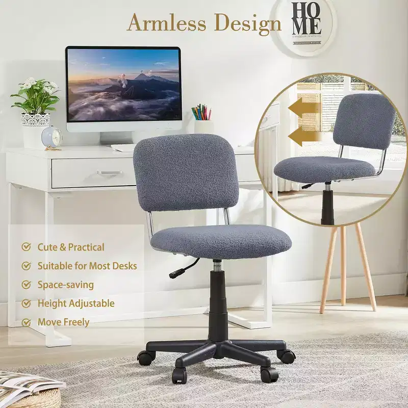 White Faux Fur Armless Swivel Chair for 1