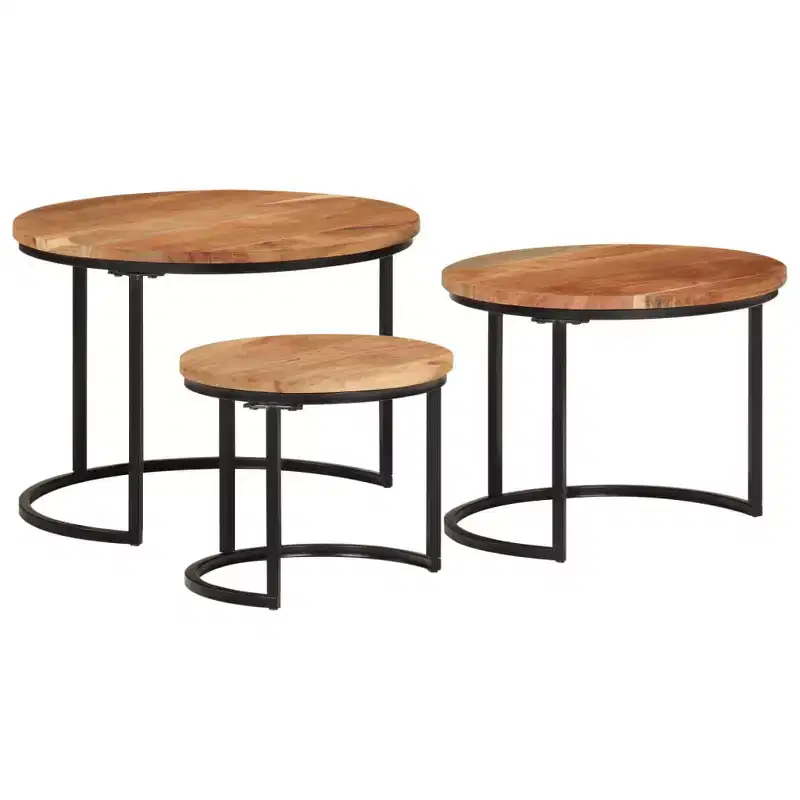 Nesting Table Set of 3 Natural wood and black