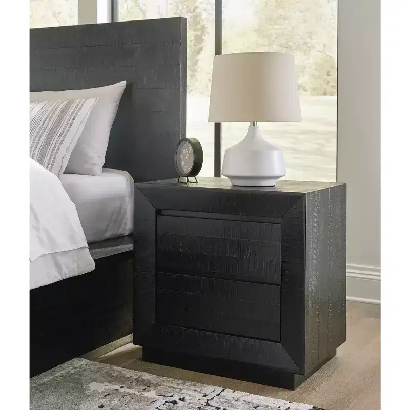 Signature Design by Ashley Londer Two-Drawer Charging Nightstand - Black Modern Farmhouse Bedside Table