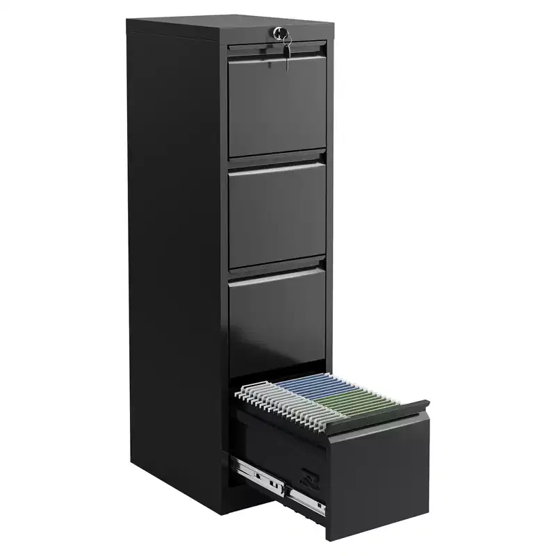4-Drawer File Cabinet with Lock, Heavy Duty Metal Filing Cabinet for Letter/Legal/A4/F4 Documents, Freestanding Storage for Home Office
