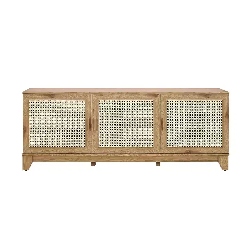 Sheridan Modern 6 Shelf Cane TV Stand for TVs up to 55" - Manhattan Comfort