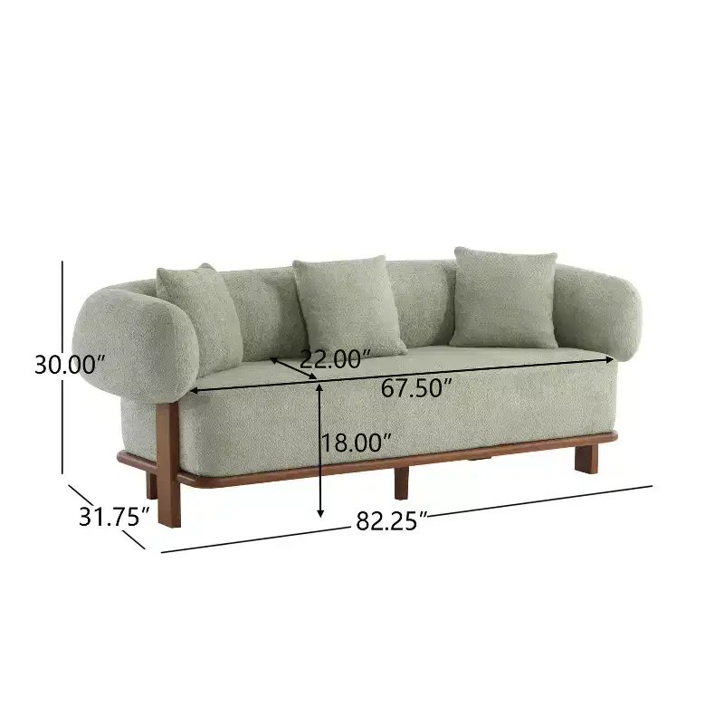 Christopher Knight Home Jose 82 " Set of 2 Rubberwood Boucle Upholstered 3 Seater Curved Sofa with Pillows Light Green