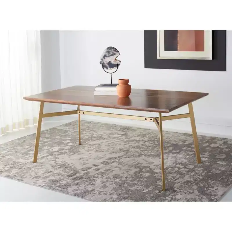 Dakota Rectangle Dining Table - SFV5726A - Walnut/Gold - Safavieh Couture