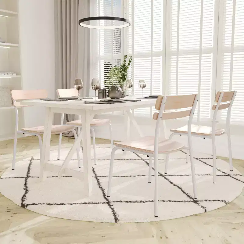 Emma and Oliver Set of 2 Dining Chairs with Metal Frames and Solid Wood Seats and Backs with Antique Finishes