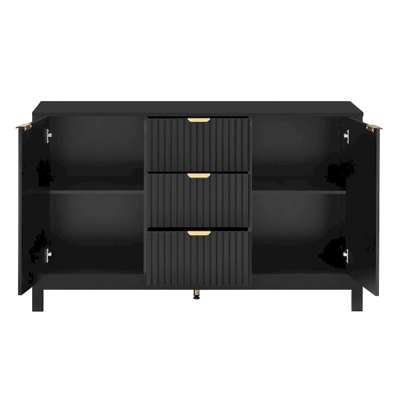 47.2W Sideboard Buffet Cabinet with Wave Design - 3 Adjustable Shelves and 3 Drawers - N/A