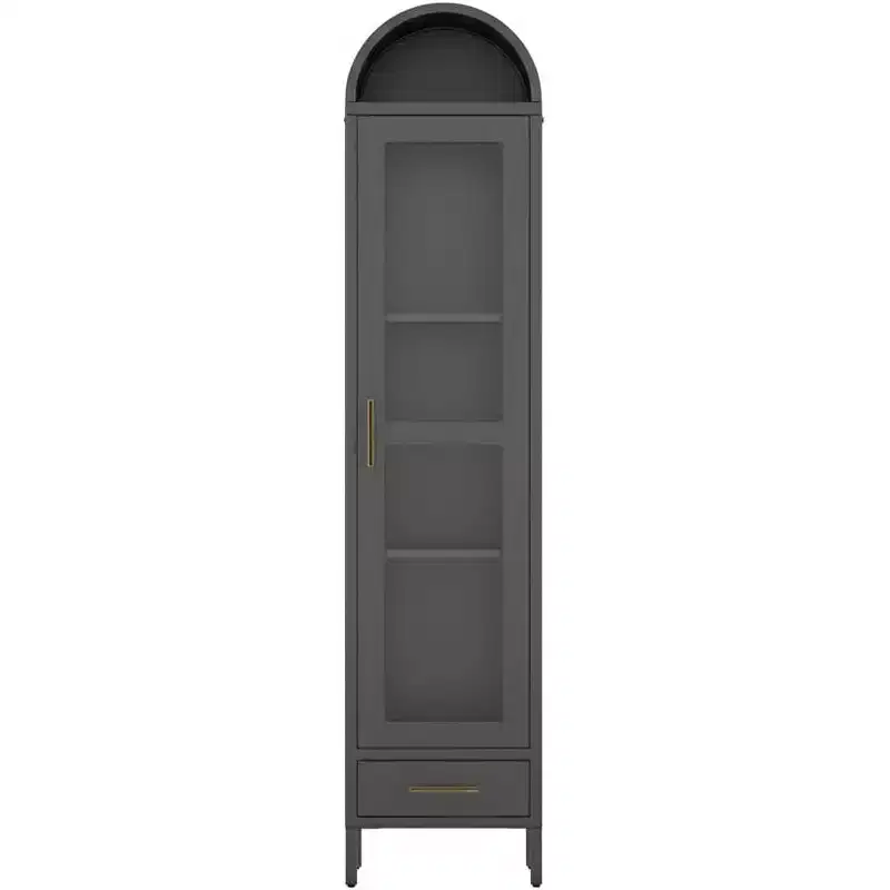 73 in Tall Narrow Arched Bookcase, Metal Arched Storage Cabinet, Modern Pantry Cabinet for Living Room, Kitchen, Office
