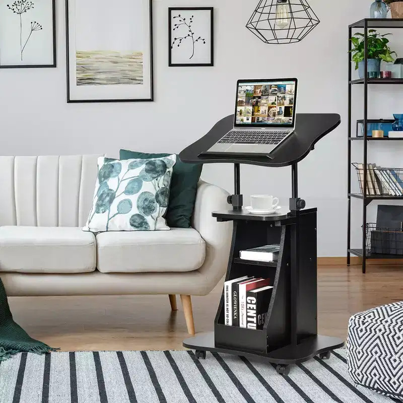 Sit-to-Stand Laptop Desk Cart, Rolling Mobile Height Adjustable, Set of 2