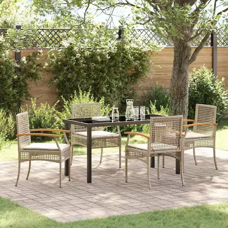 vidaXL Garden Dining Set with Cushion 5 pcs Beige and Black Rattan