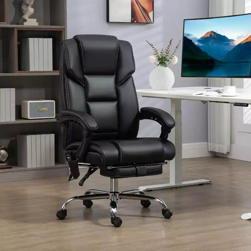 Vinsetto Massage Office Chair with 6 Vibration Points, Lumbar Heated PU Leather Reclining Computer Chair with Adjustable Height, Footrest