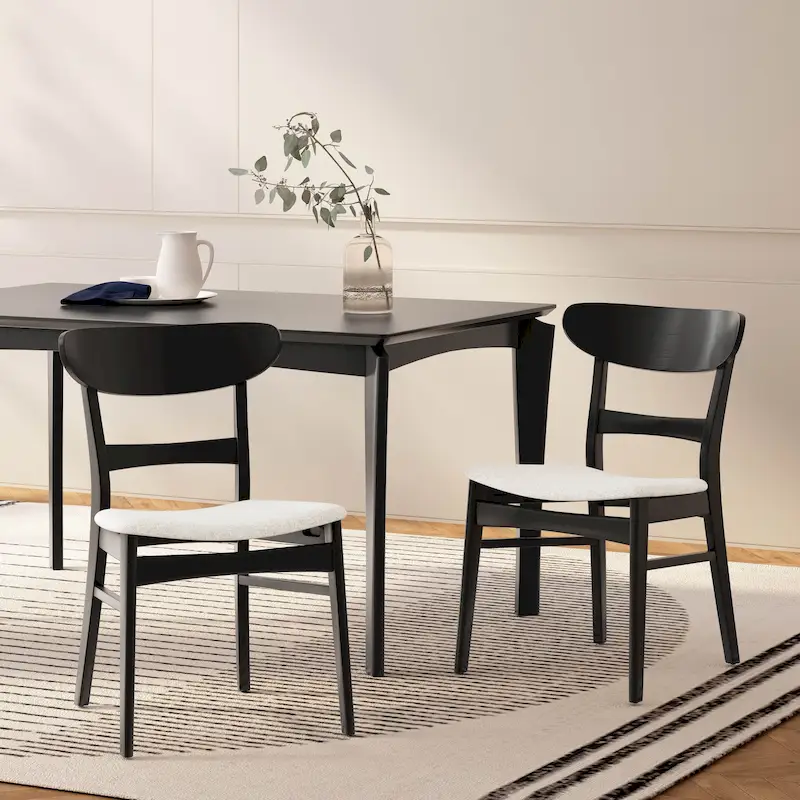 Mid-Century Modern Upholstered Rubberwood Dining Chair (Set of 2)