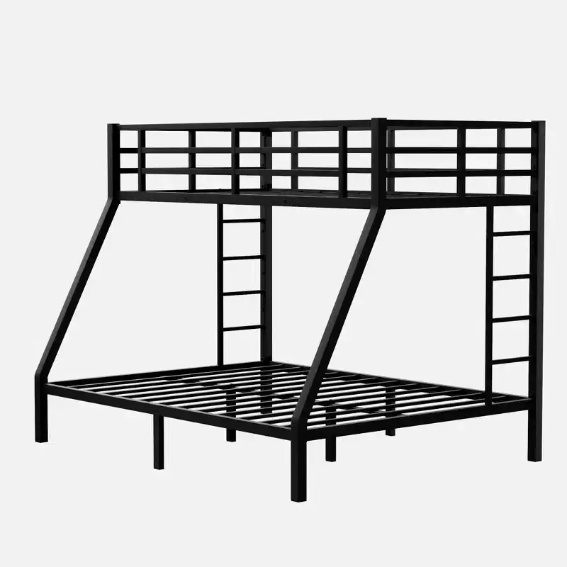 Twin XL Over Queen Bunk Bed for Adults, Heavy Duty Metal Frame with 2 Ladders, Noise-Free Design, Black